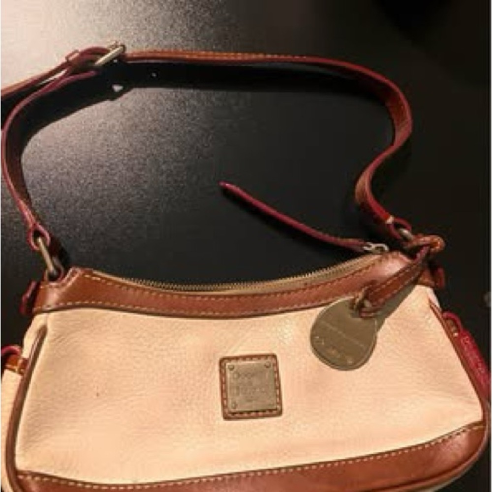 Vintage Dooney and Bourke White brown Leather Baguette Shoulder Bag